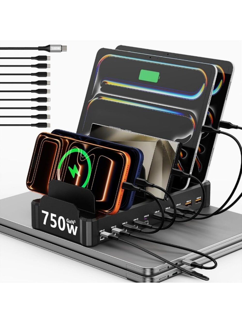 750W Multi-Device Charging Station, 10-Port Fast Charger for Quick Power Up
